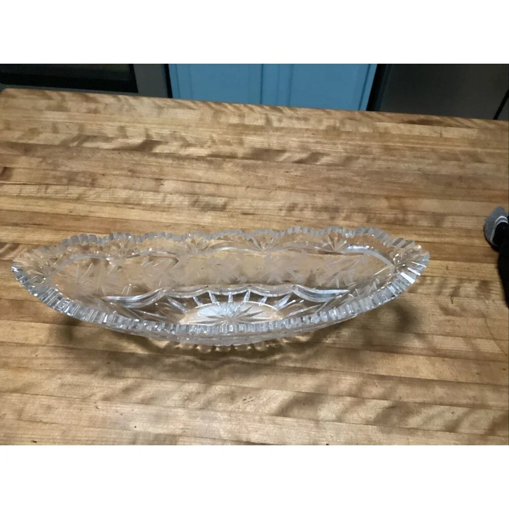 Antique vintage 16” Cut Glass Celery Relish Boat Dish